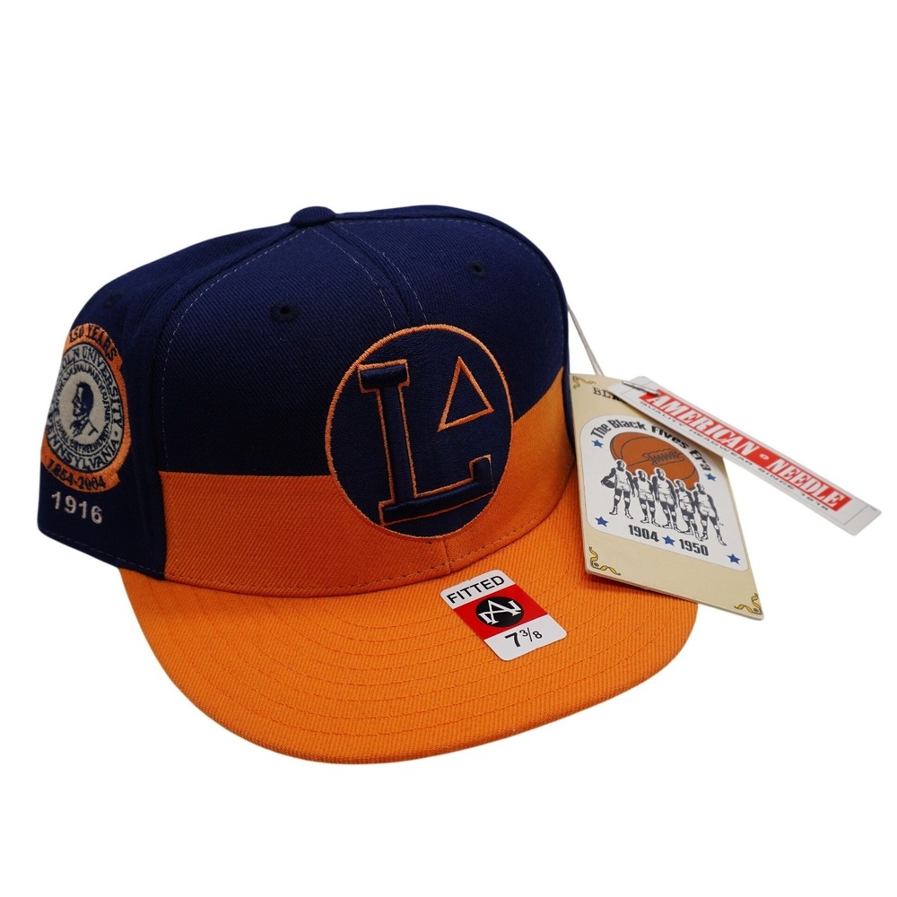 American Needle Lincoln University Hat Mens 7 3/8 Navy Orange Black Fives Fitted